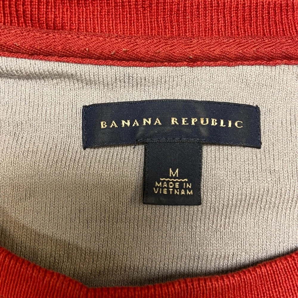 Banana Republic Sweater Mens Medium Red Gray Striped Cotton Crewneck Long Sleeve